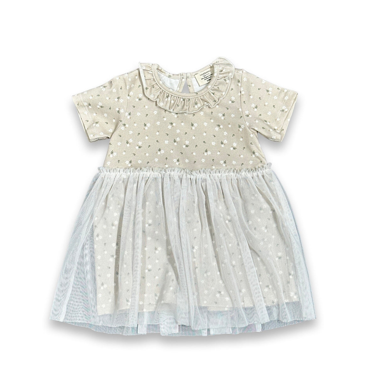 Dilan White Layered Tulle Baby Party Dress with Floral Neckline