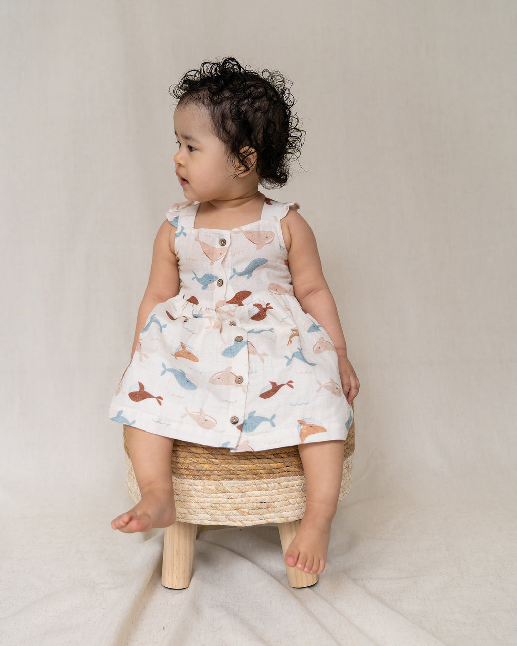 Kids' Organic Muslin Summer Dress - Moonstone Dolphin