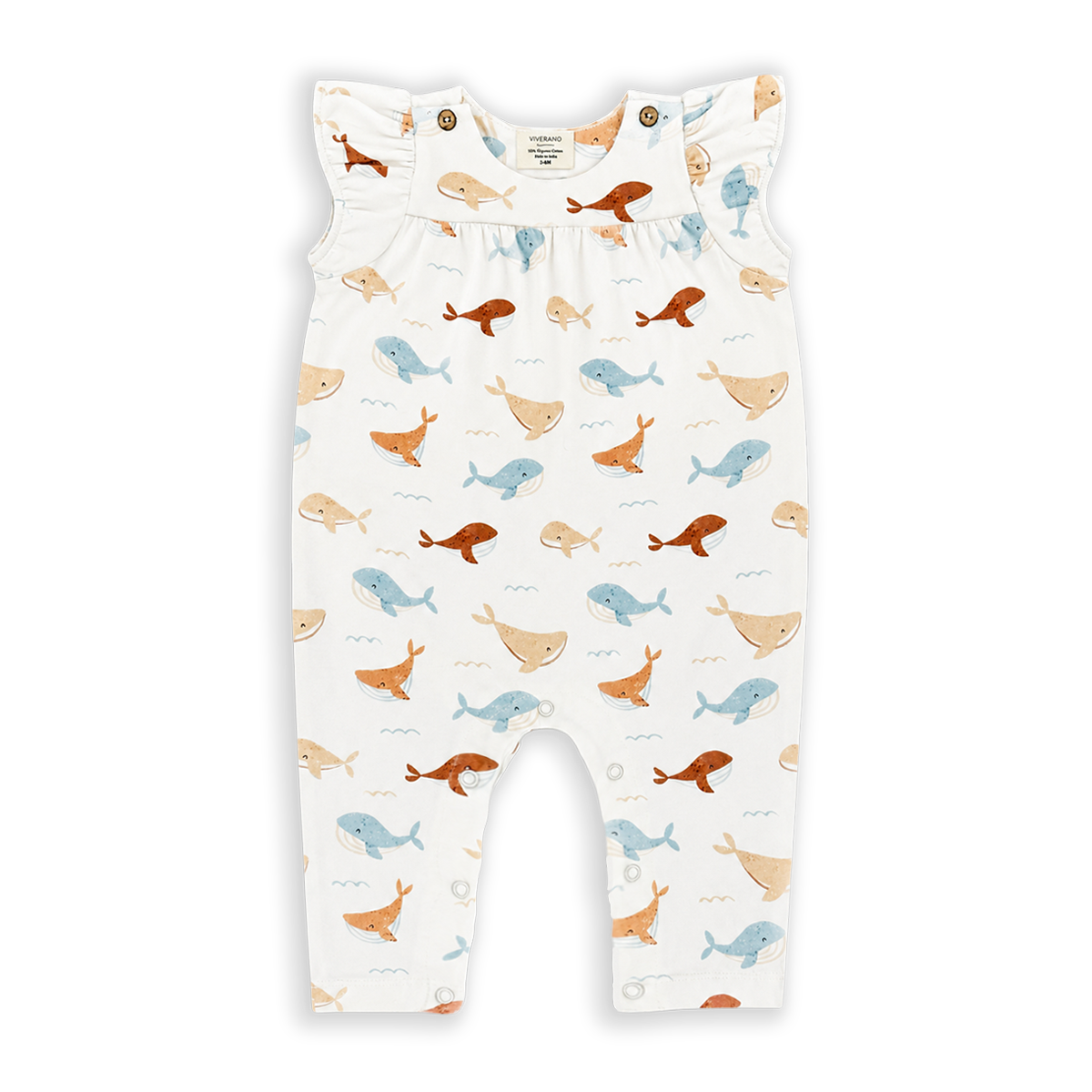 front of whales wrap neck baby- girl jumpsuit made of organic jersey