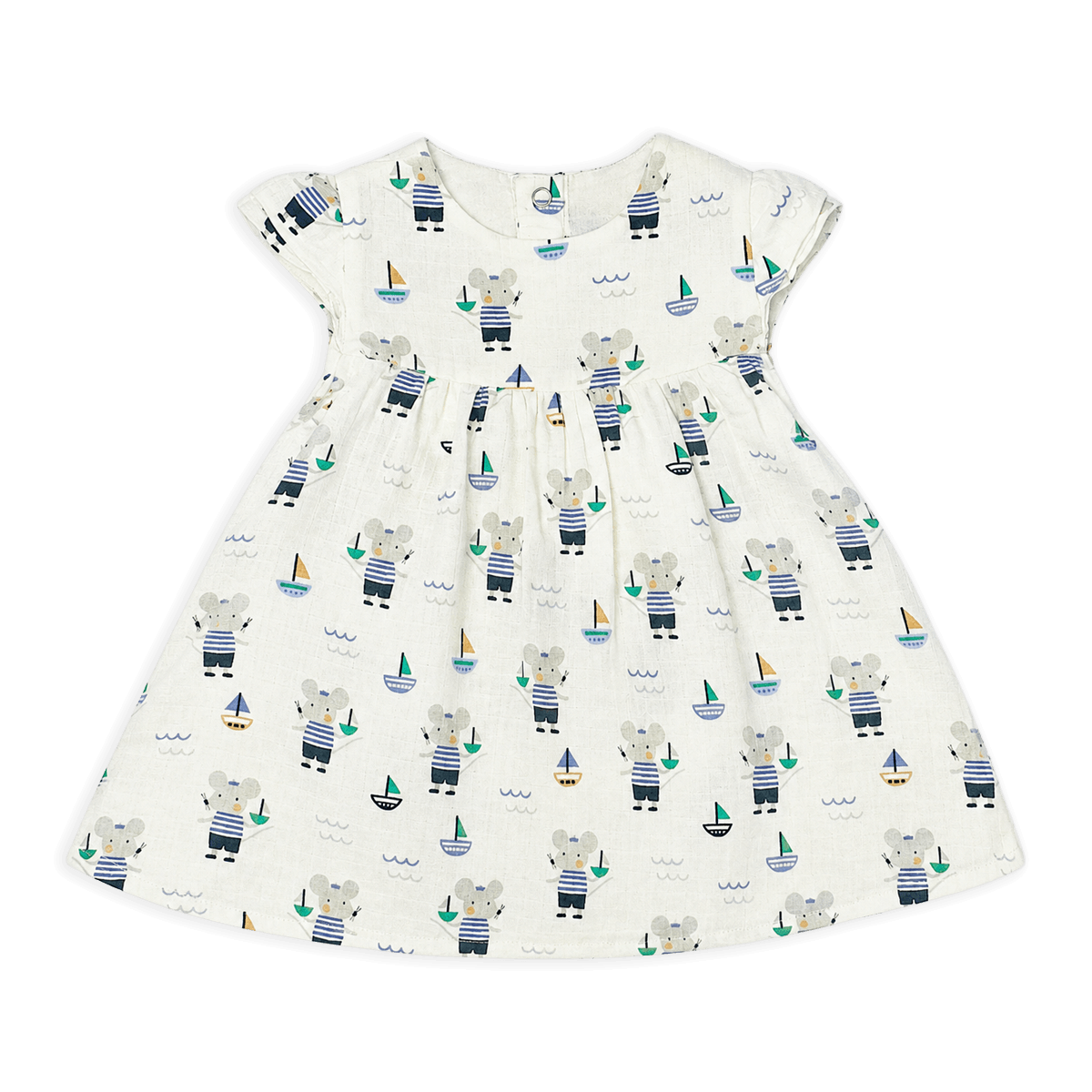 mouse sailor cap sleeve baby dress + bloomer set made of organic cotton muslin