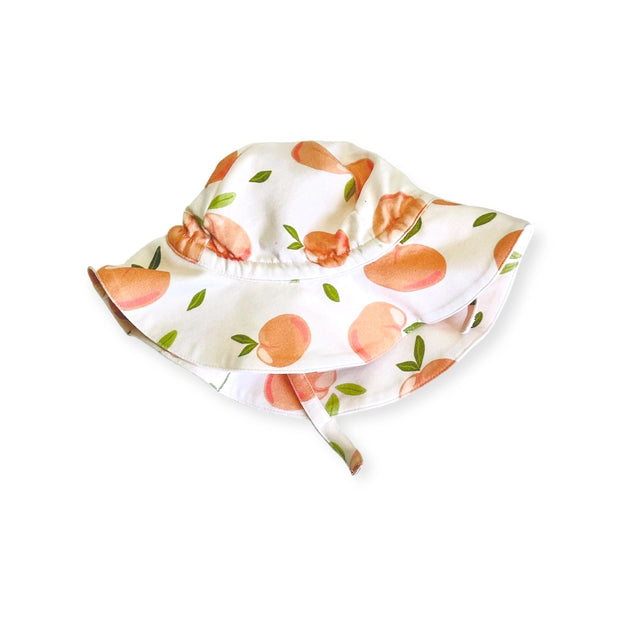 Peaches Cross Strap Ruffle Baby Romper + Sunhat (Organic Jersey)
