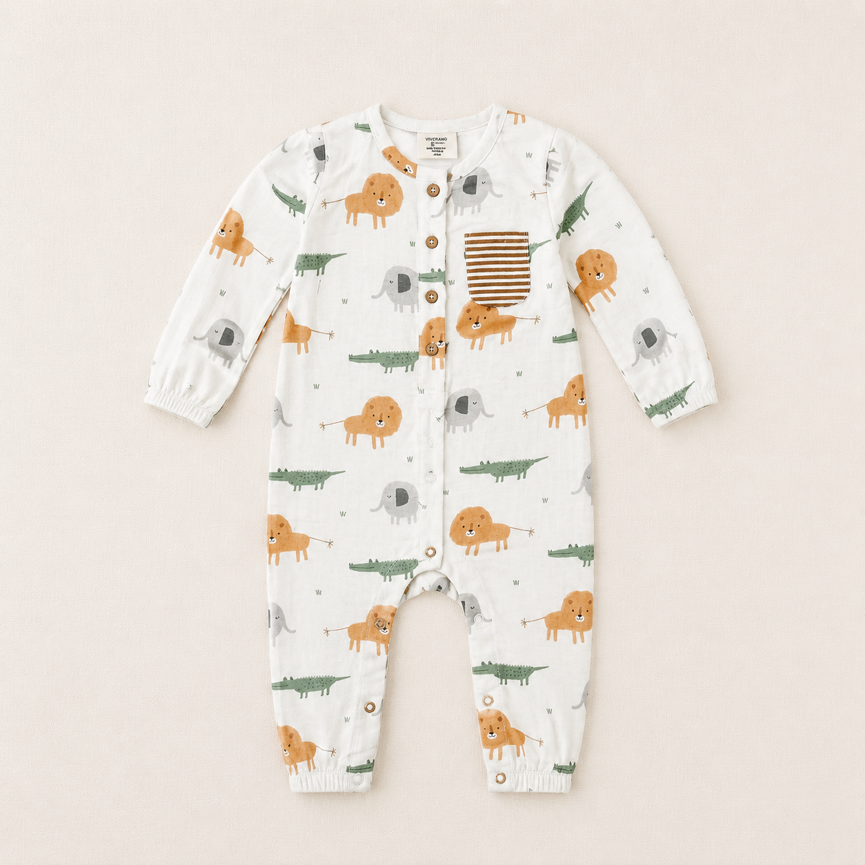 Savannah Pocket and Button Baby Jumpsuit, Organic Muslin by Viverano