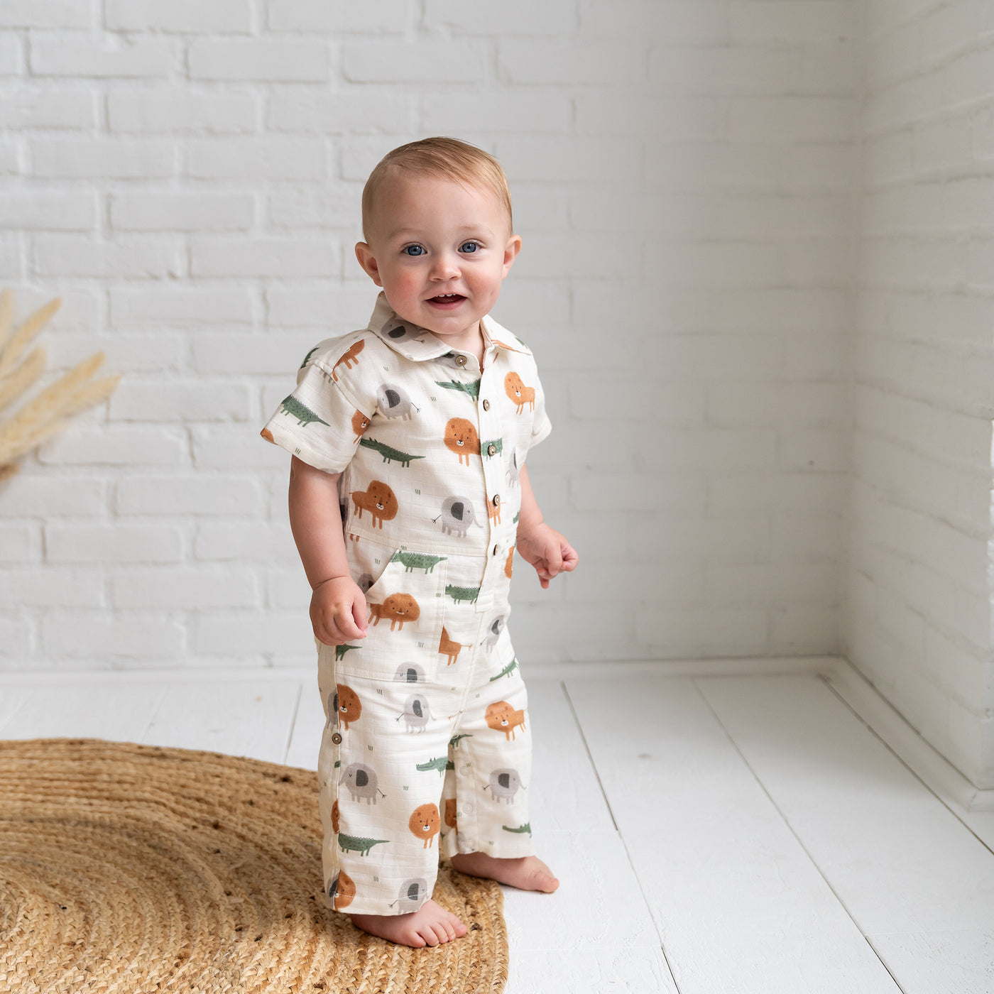 Viverano Organics Savannah Animals Baby Zippered Footie Jumpsuit main image 0