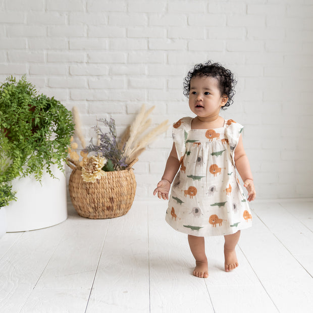Savannah Flutter Sleeve & Smocked Baby Dress+Bloomer Set (Organic Muslin)