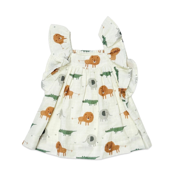 Savannah Flutter Sleeve & Smocked Baby Dress+Bloomer Set (Organic Muslin)