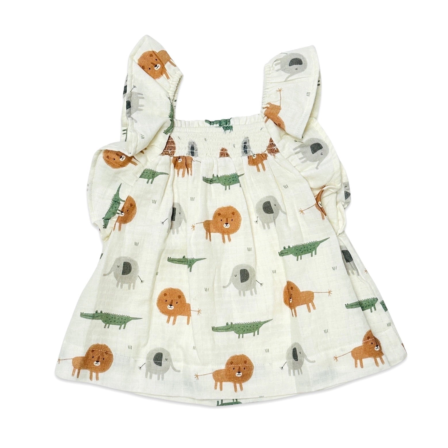 Savannah Flutter Sleeve & Smocked Baby Dress+Bloomer Set (Organic Muslin)