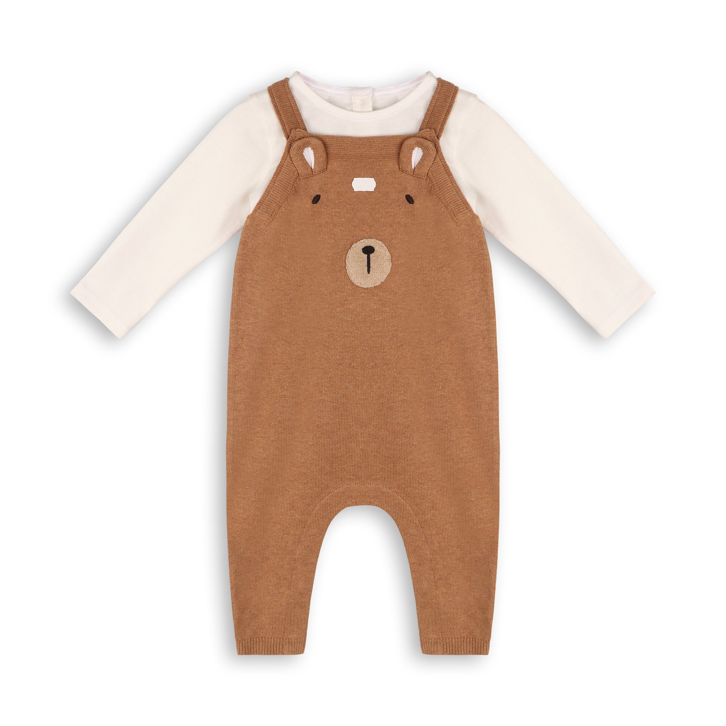 Bear Embroidered Sweater Knit Baby Overall & Bodysuit Set (Organic Cotton)