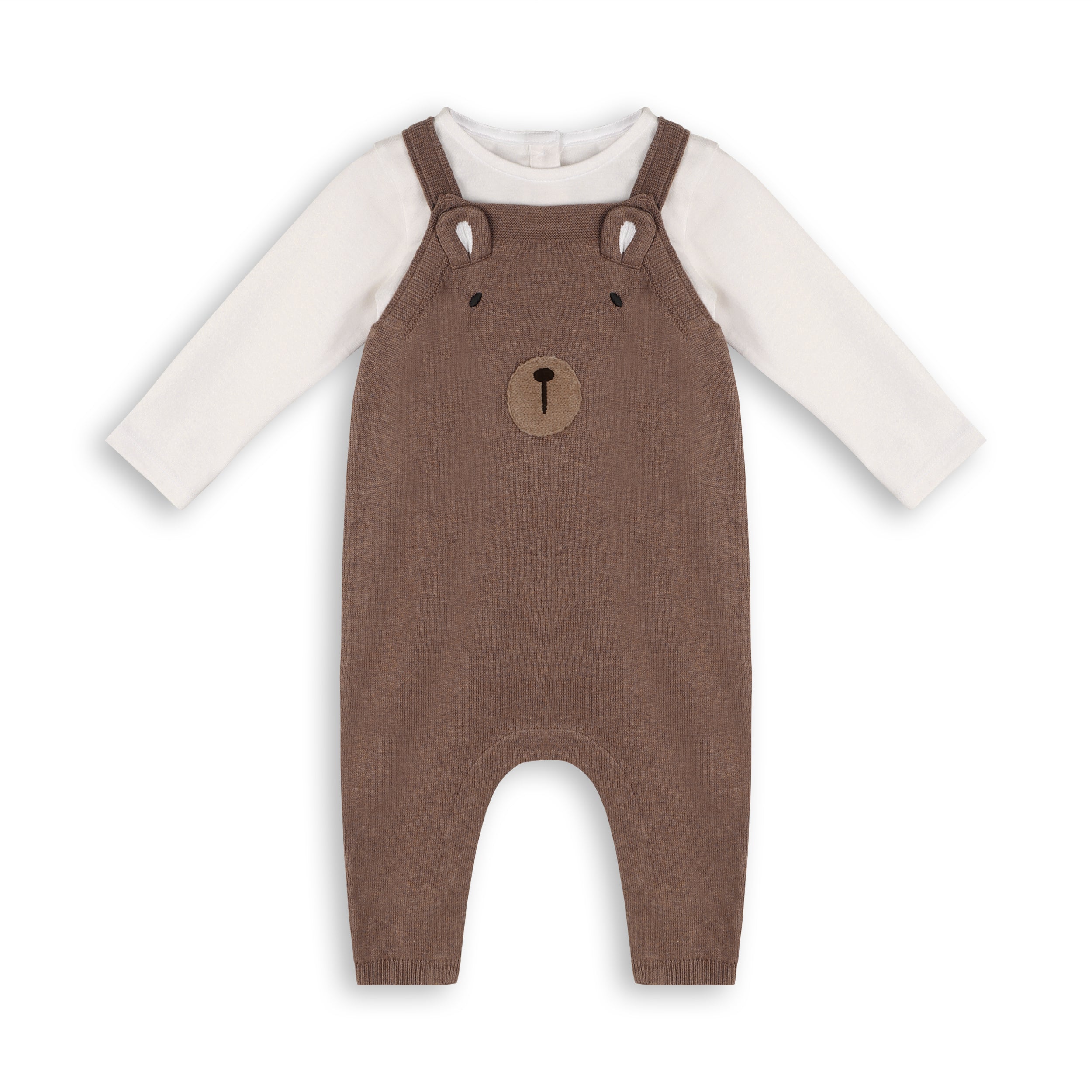 Conjunto de mono y body de punto para bebé con suéter bordado de oso (algodón orgánico)