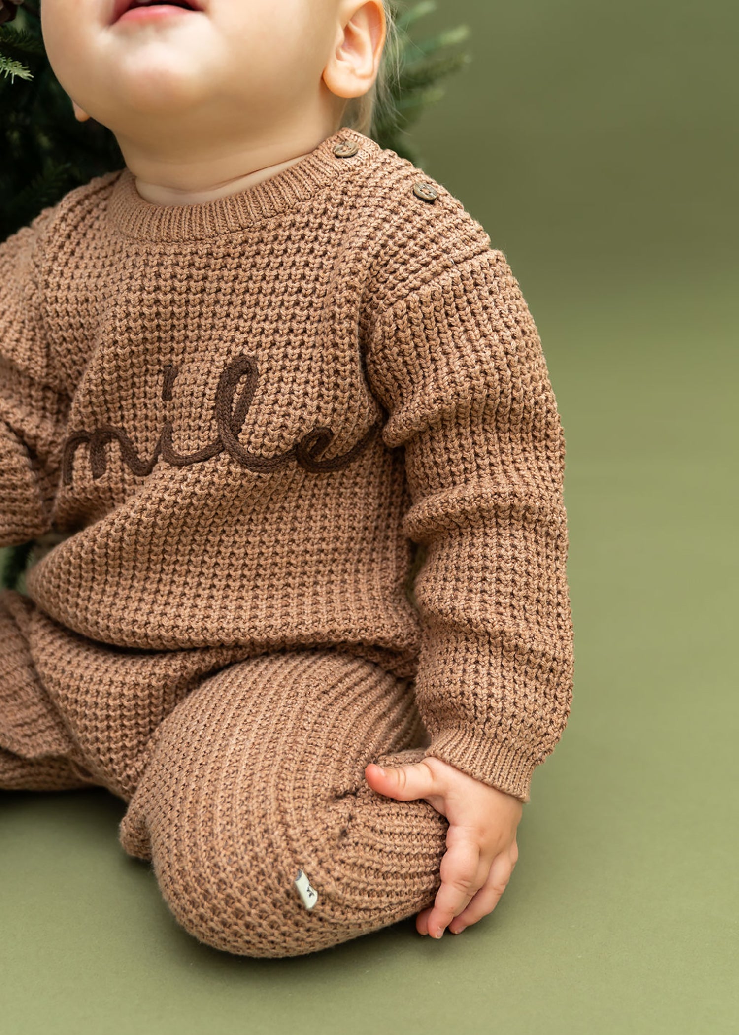 Smile Embroidered Chunky Sweater Knit Baby Jumpsuit (Organic Cotton)