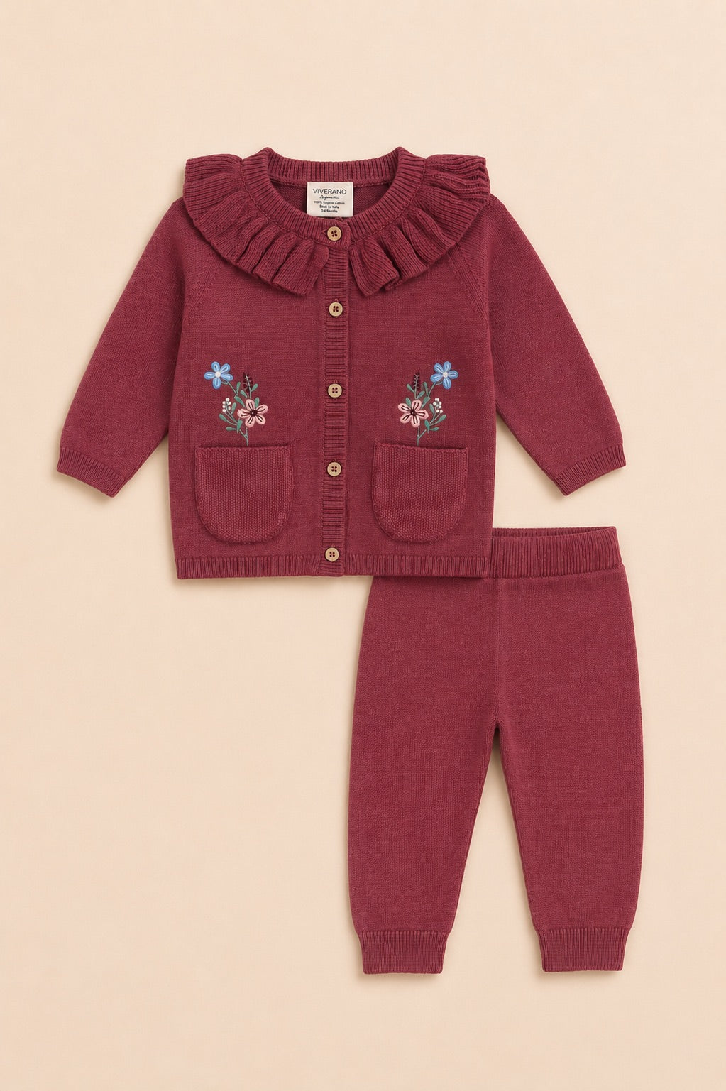 Pocket of Flowers Sweater Knit Baby Top and Pants, Organic Cotton