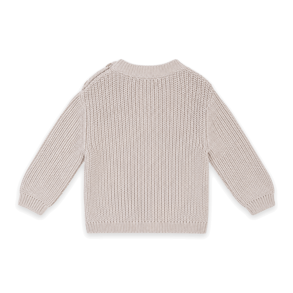 Back of Organic Cotton Hippie Flower Embroidered Chunky Knit Baby Pullover Sweater