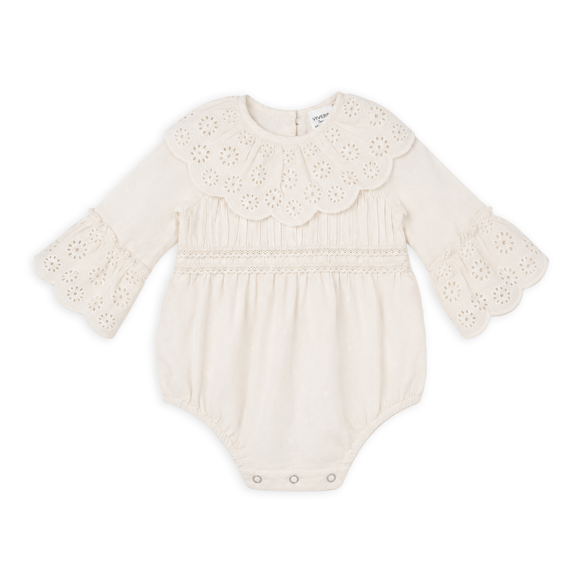 Schiffli Lace Ruffle Collar Baby Girl Romper made of organic cotton