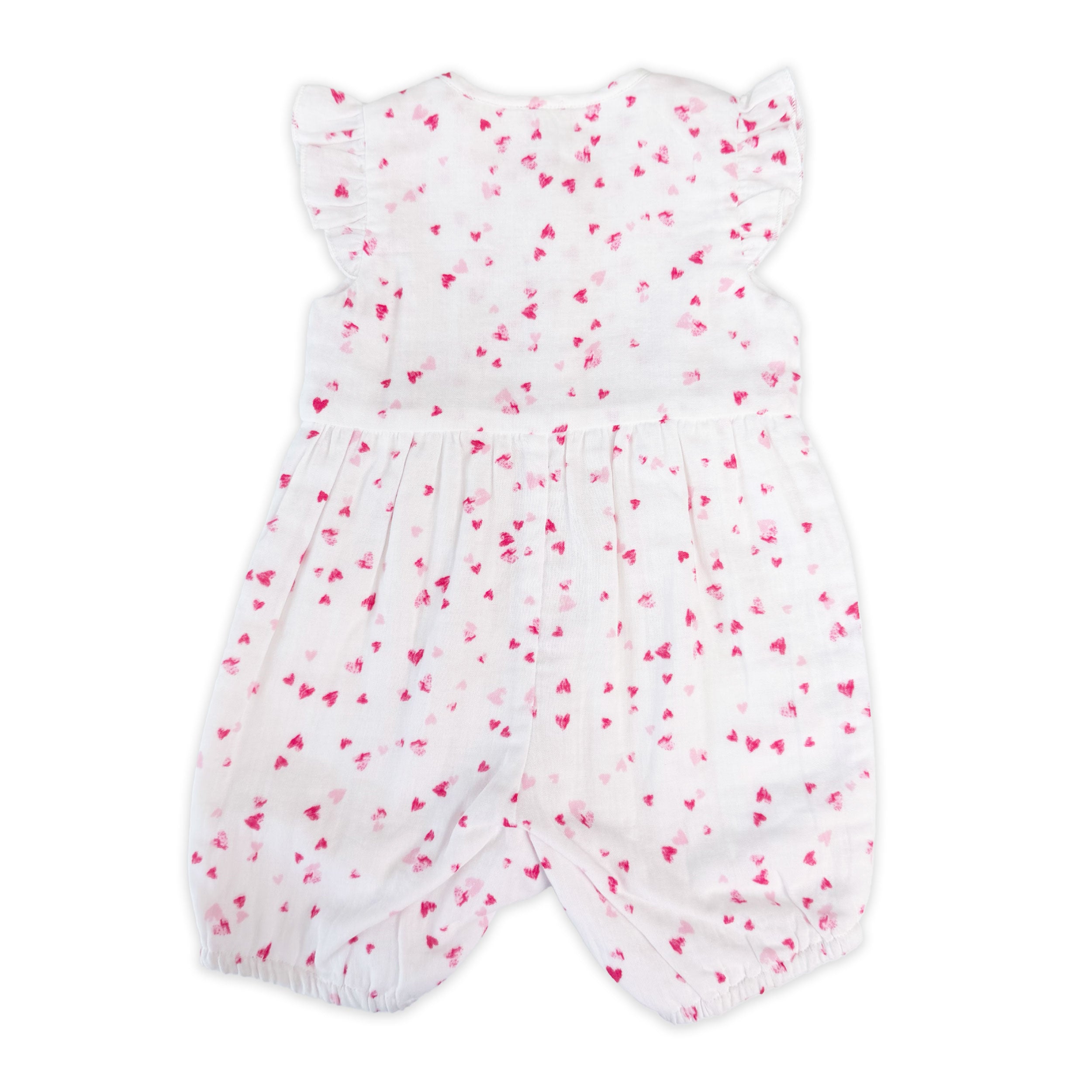 Dora Fluttering Hearts Bows Baby Romper (Organic Muslin) - Back