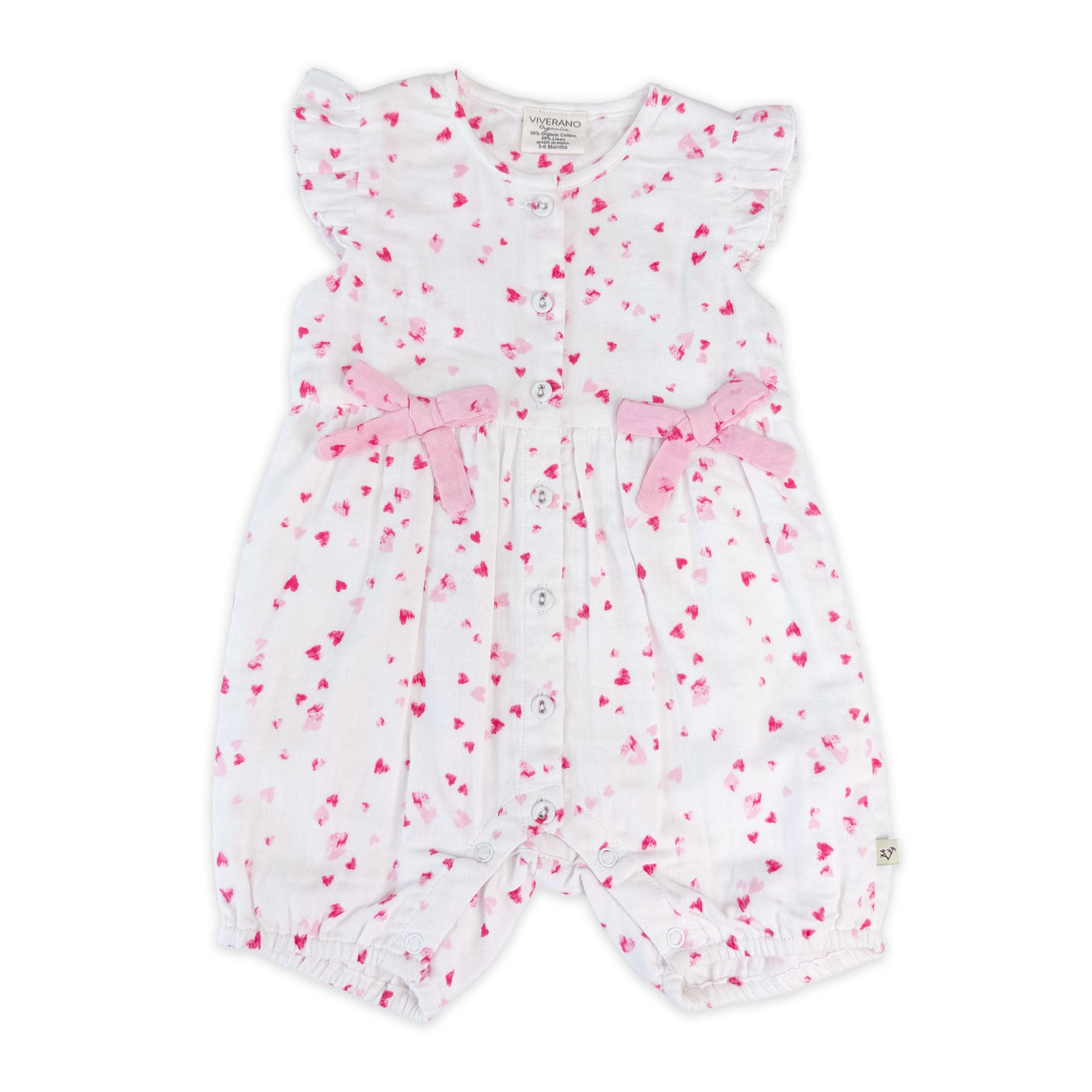 Dora Fluttering Hearts Bows Baby Romper (Organic Muslin)