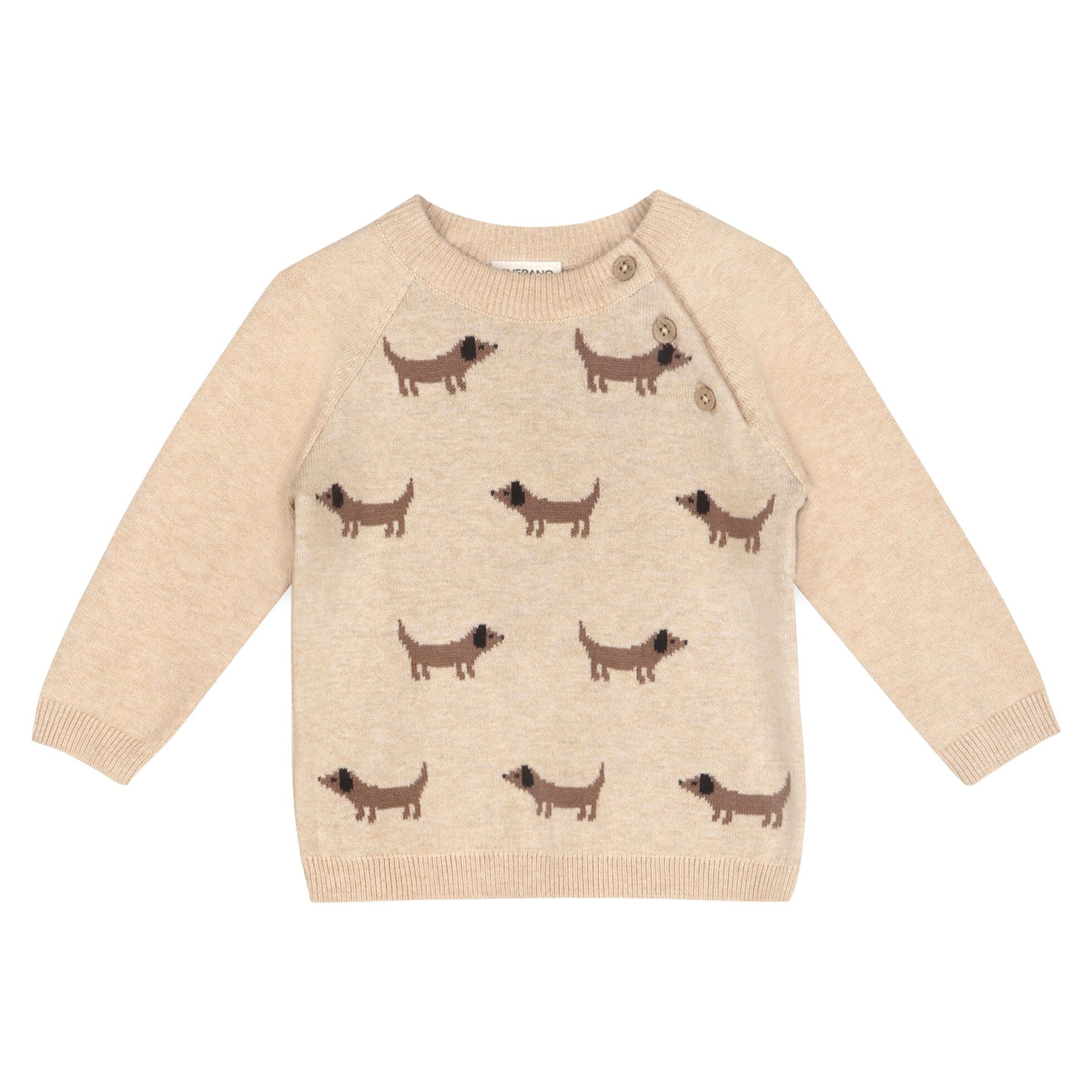 Doxie Dog Jacquard Knit Baby Raglan Pullover Sweater, Organic Cotton