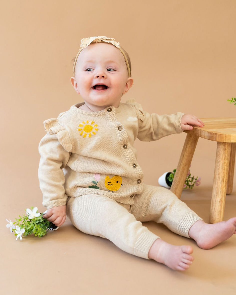Chicken Little Embroidered Sweater Knit Baby Cardigan (Organic Cotton)