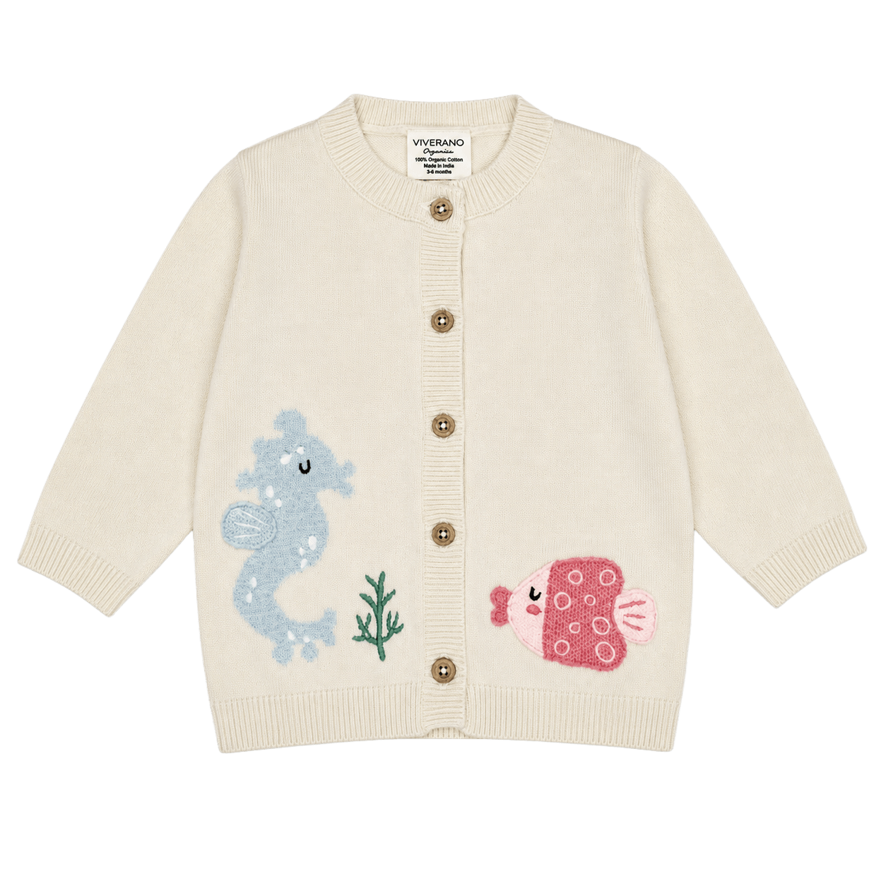  Ocean Friends Jacquard Knit Baby Cardigan Sweater made of organic cotton