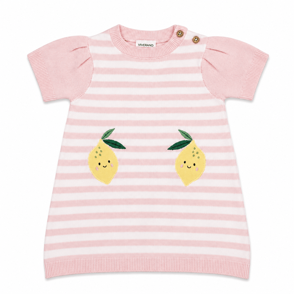 Happy Lemons Applique Short Sleeve Baby Knit Dress (Organic Cotton)