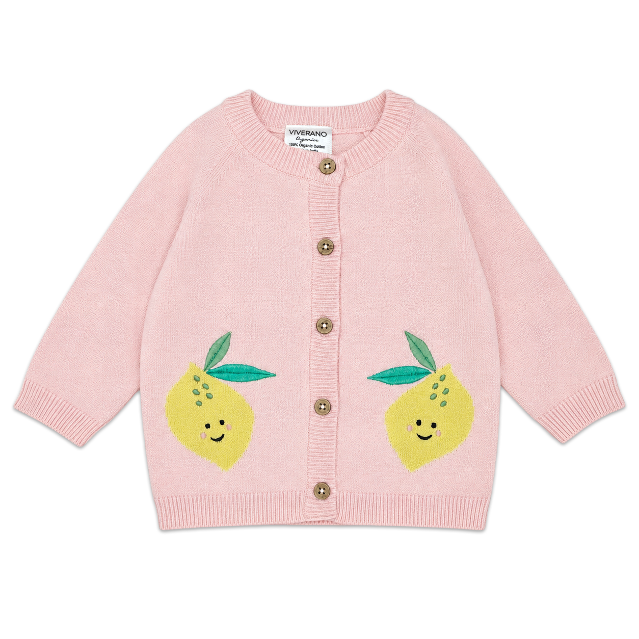 Happy Lemons Embroidered Knit Baby Cardigan made with organic cotton