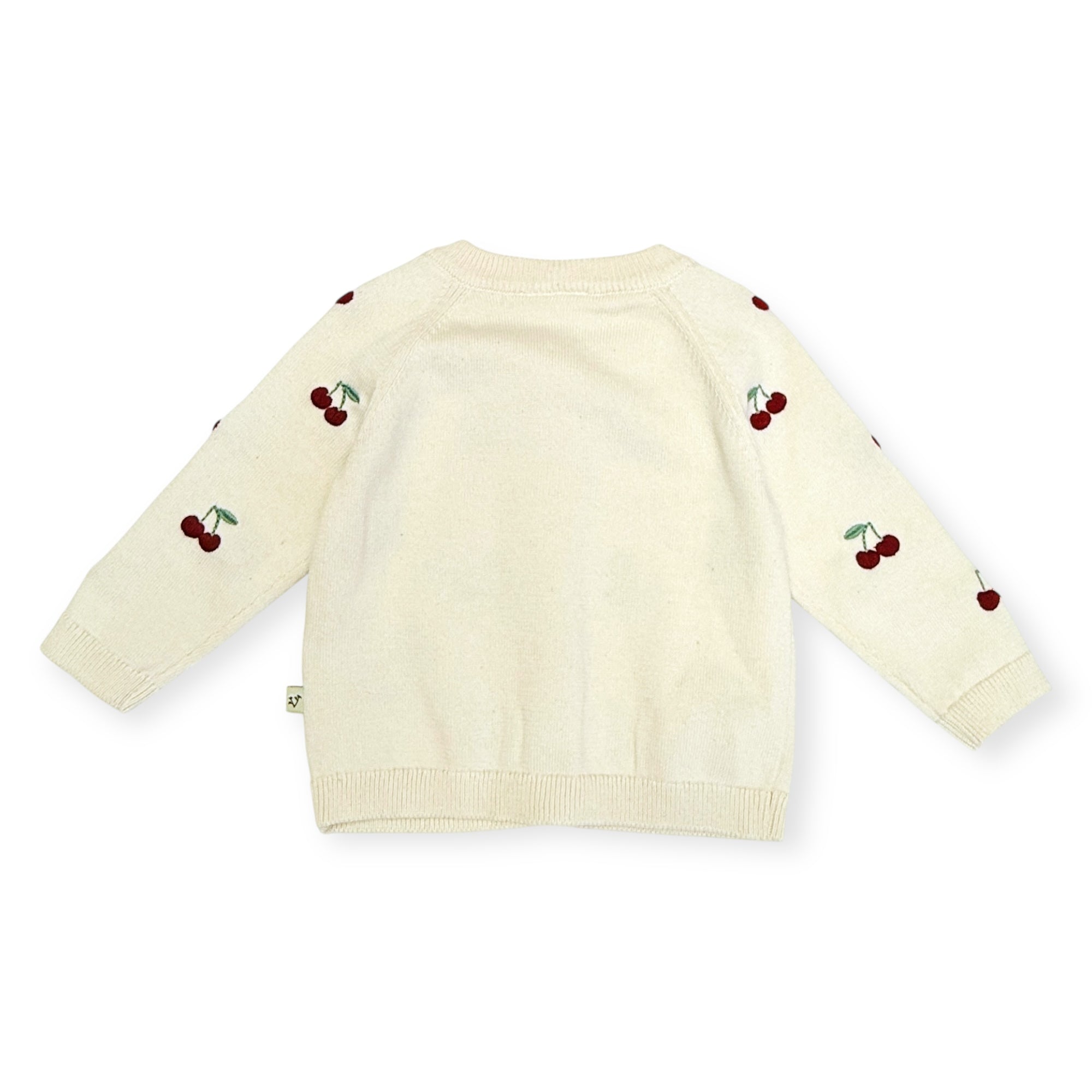 Cherry Embroidered Sweater Knit Baby Cardigan (Organic Cotton) - Back