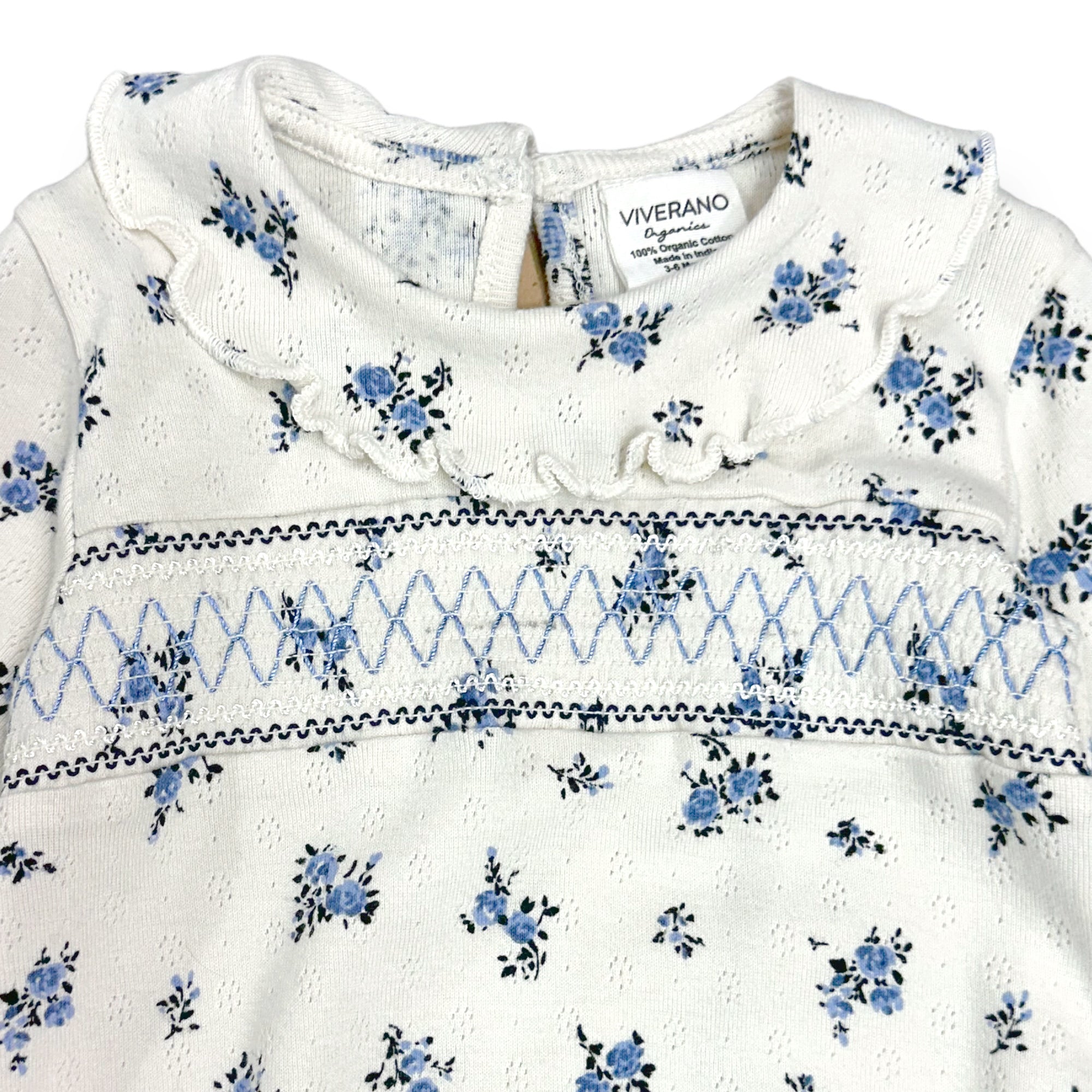 Delicate Floral Smocked Pointelle Knit Baby Footie (Organic Cotton)