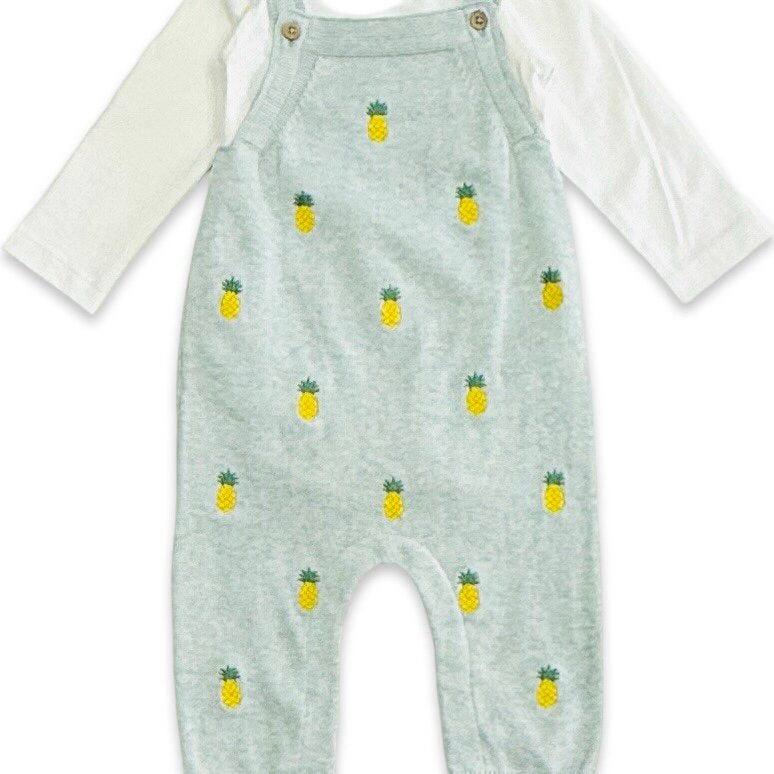 Pineapple Embroidered Baby Overall & Bodysuit Set (Organic Cotton) Detail