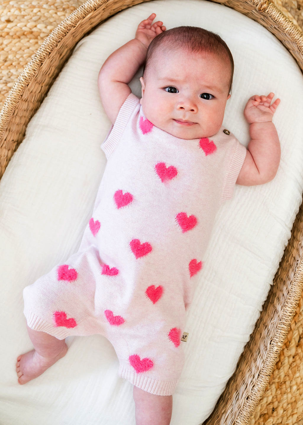 Fuzzy Hearts 3D Jacquard Knit Short Sleeve Baby Romper (Organic Cotton)