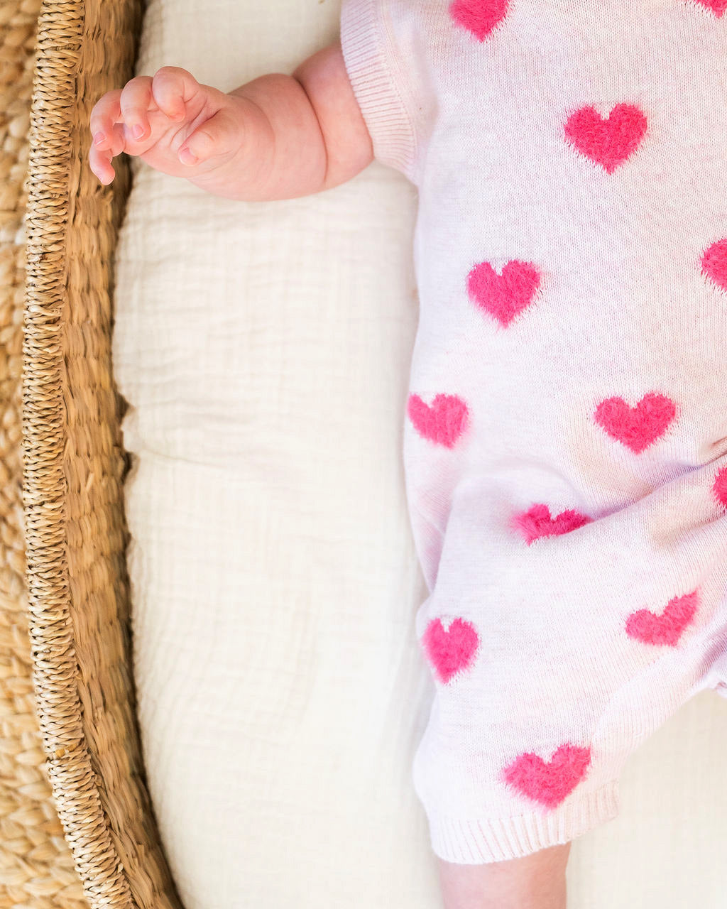 Fuzzy Hearts 3D Jacquard Knit Short Sleeve Baby Romper (Organic Cotton)