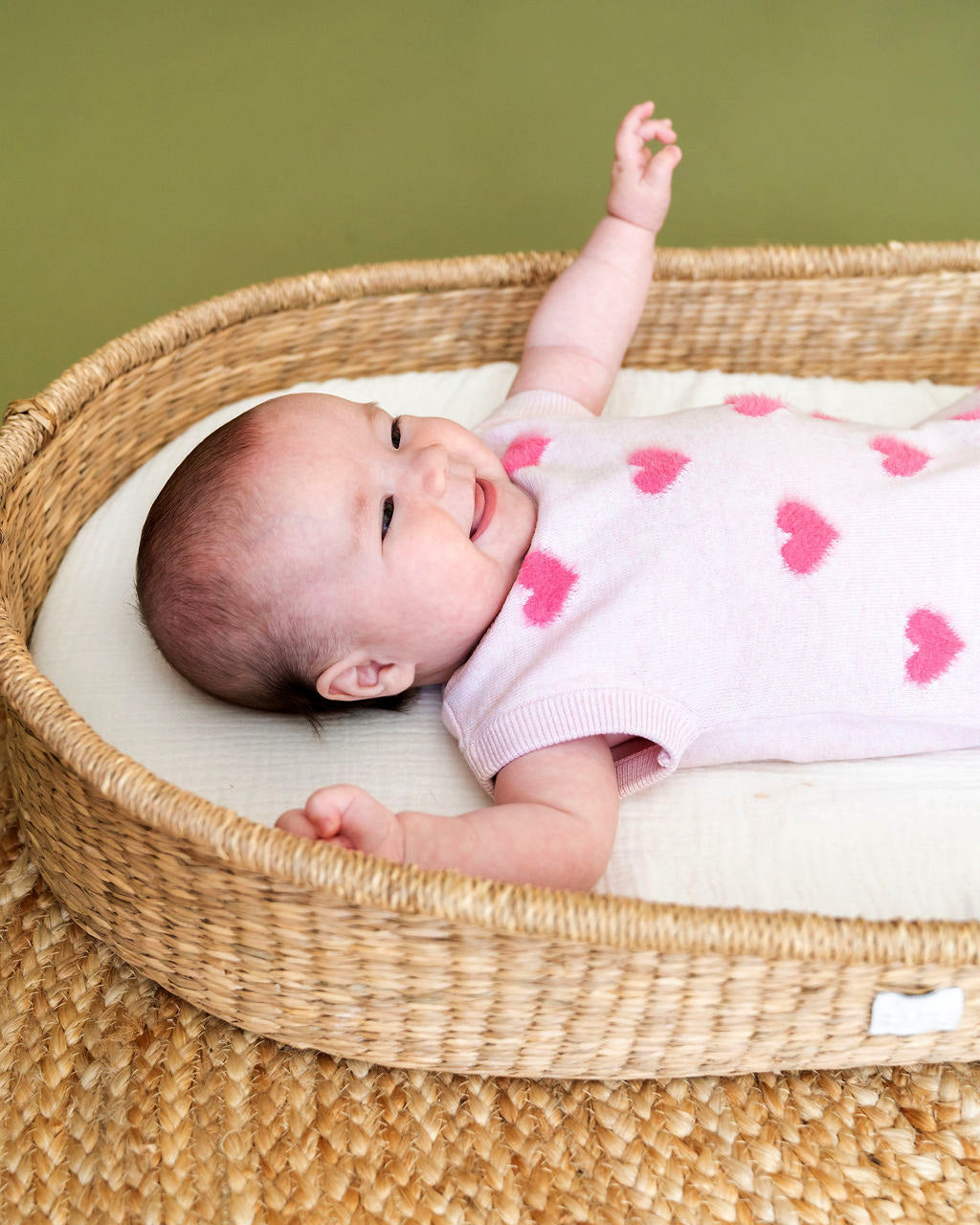 Fuzzy Hearts 3D Jacquard Knit Short Sleeve Baby Romper (Organic Cotton)