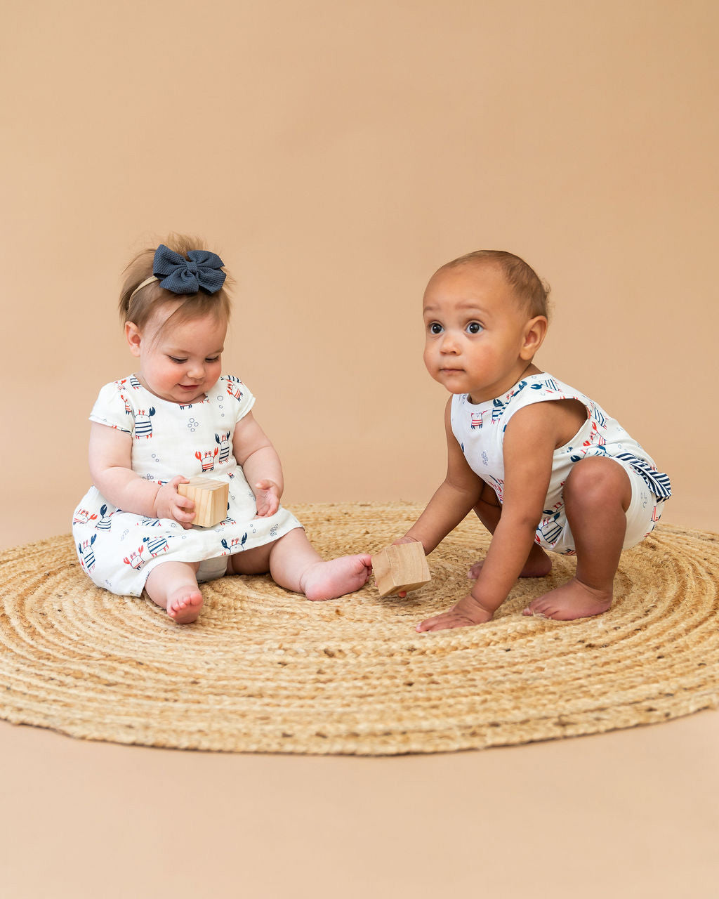 Nautical Crab Cap Sleeve Baby Dress + Bloomer SET (Organic Muslin)