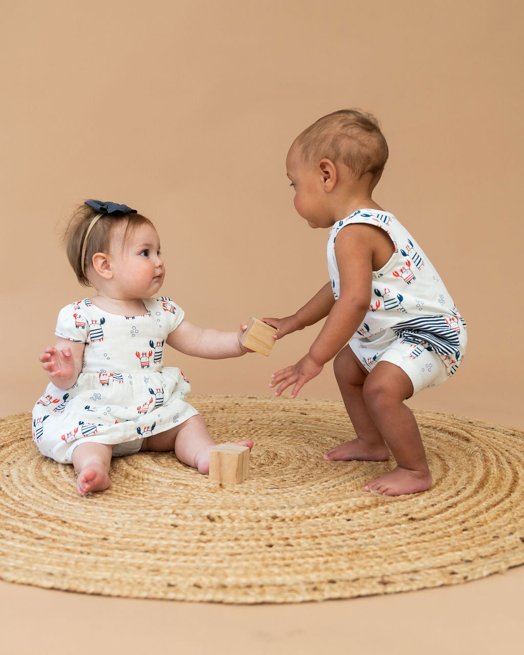 Nautical Crab Cap Sleeve Baby Dress + Bloomer SET (Organic Muslin)