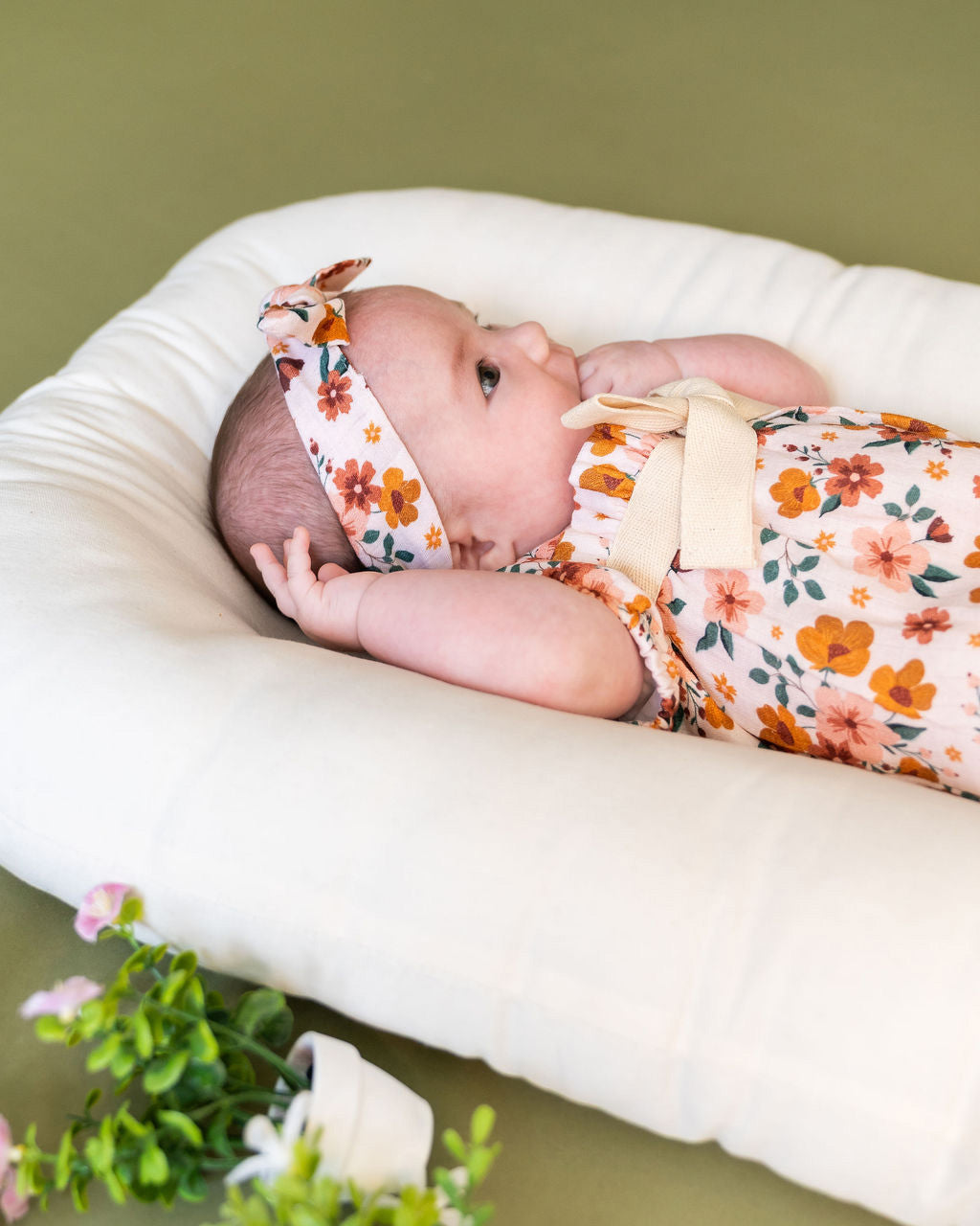 Summer Floral Bow Bubble Romper + Headband Set (Organic Muslin)
