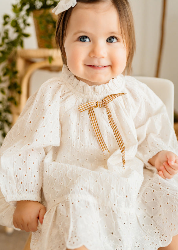 Solene Schiffli Lace Baby Dress & Bloomer Set (Organic Cotton)