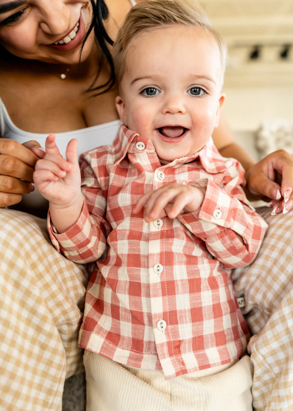 Arden Gingham Baby Shirt & Cord Pant (Organic Cotton)