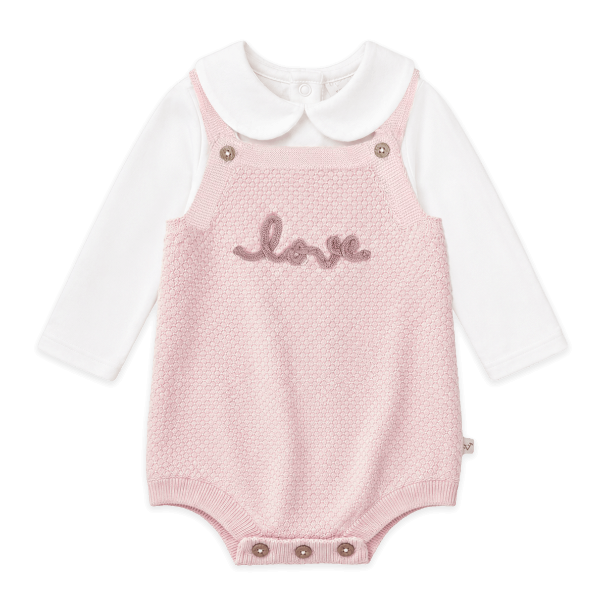Love Embroidered Sweater Knit Baby Romper & Bodysuit Set made with Organic Cotton