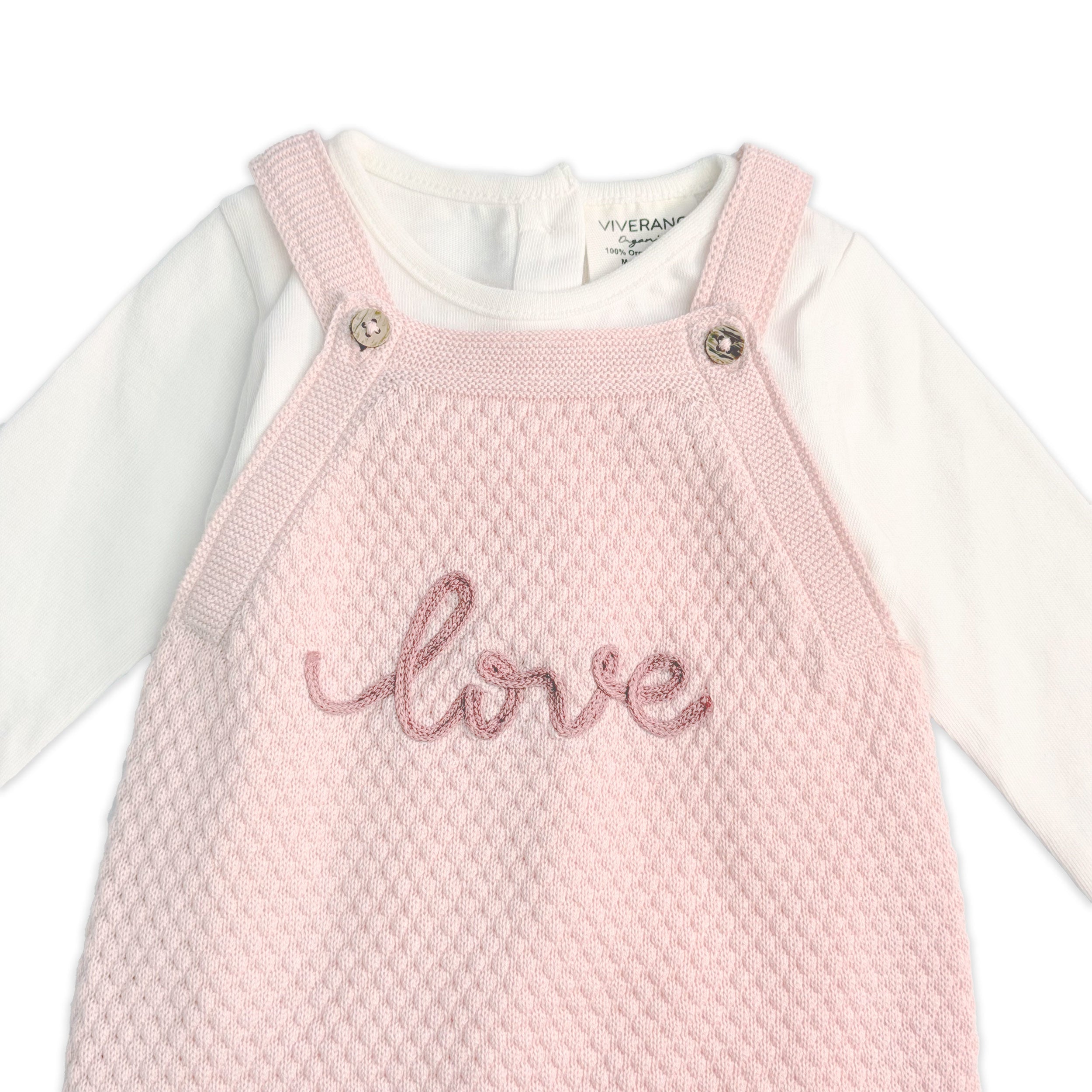Love Embroidered Sweater Knit Baby Romper & Bodysuit Set (Organic Cotton) - Detail
