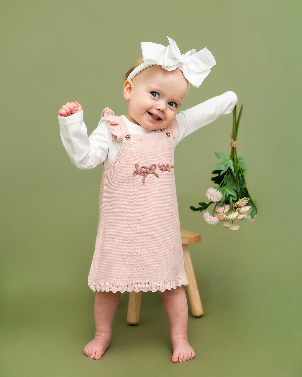 Love Embroidered Sweater Knit Baby Dress & Bodysuit Set (Organic Cotton) - Model