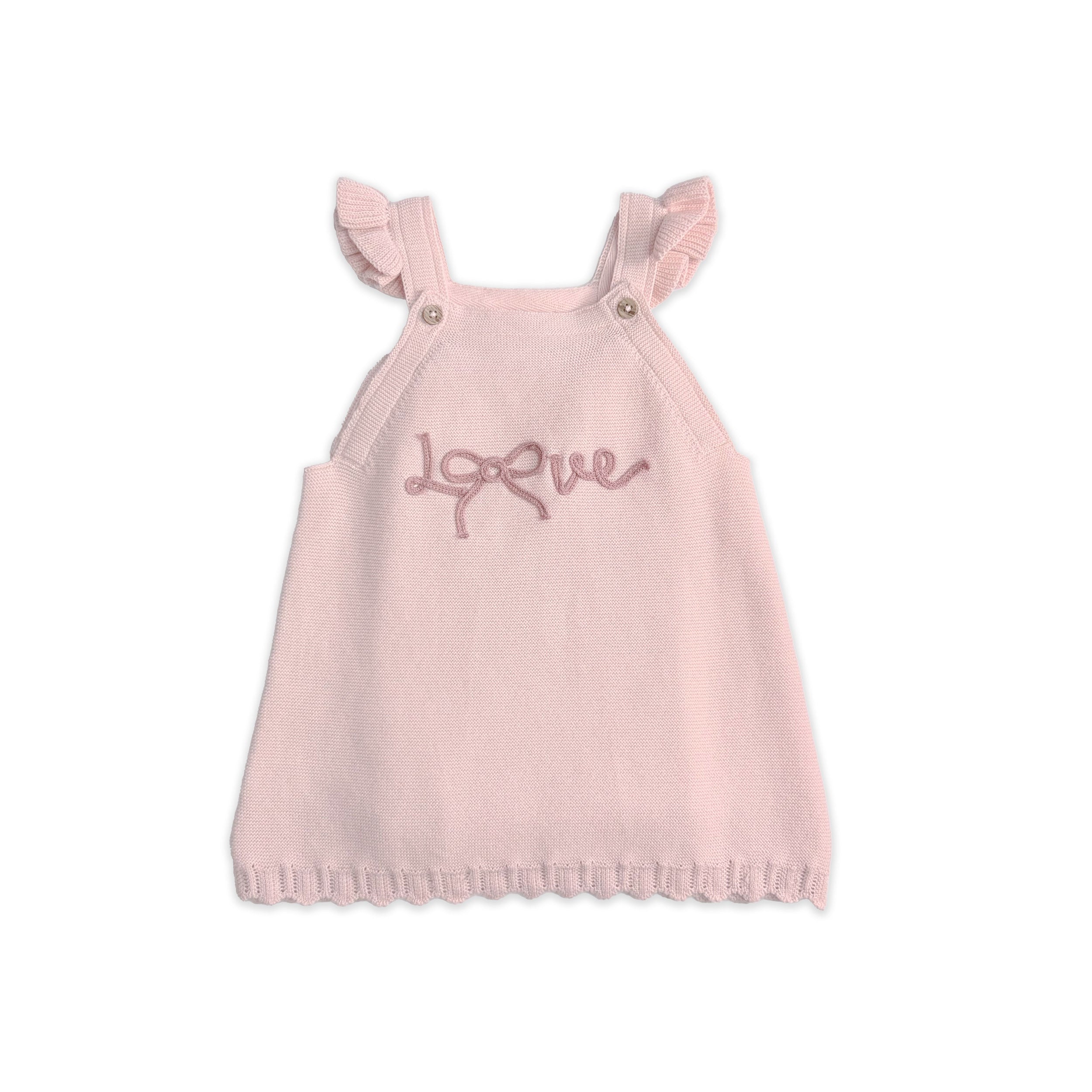 Love Embroidered Sweater Knit Baby Dress & Bodysuit Set (Organic Cotton) - Front