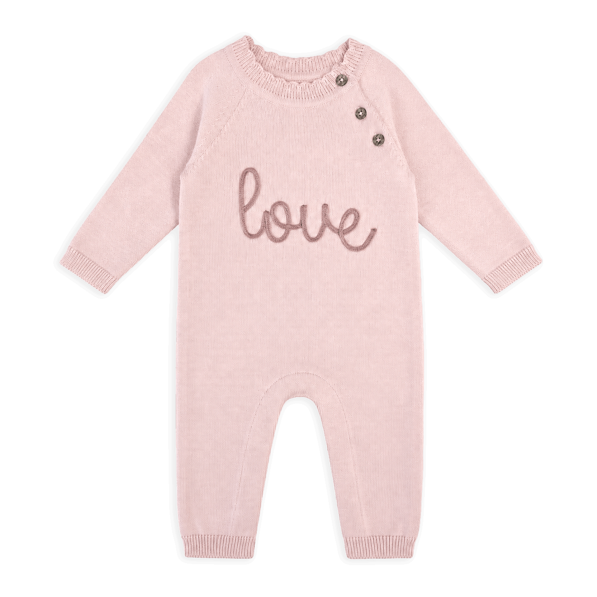 Love Embroidered Sweater Knit Baby Jumpsuit Organic Cotton