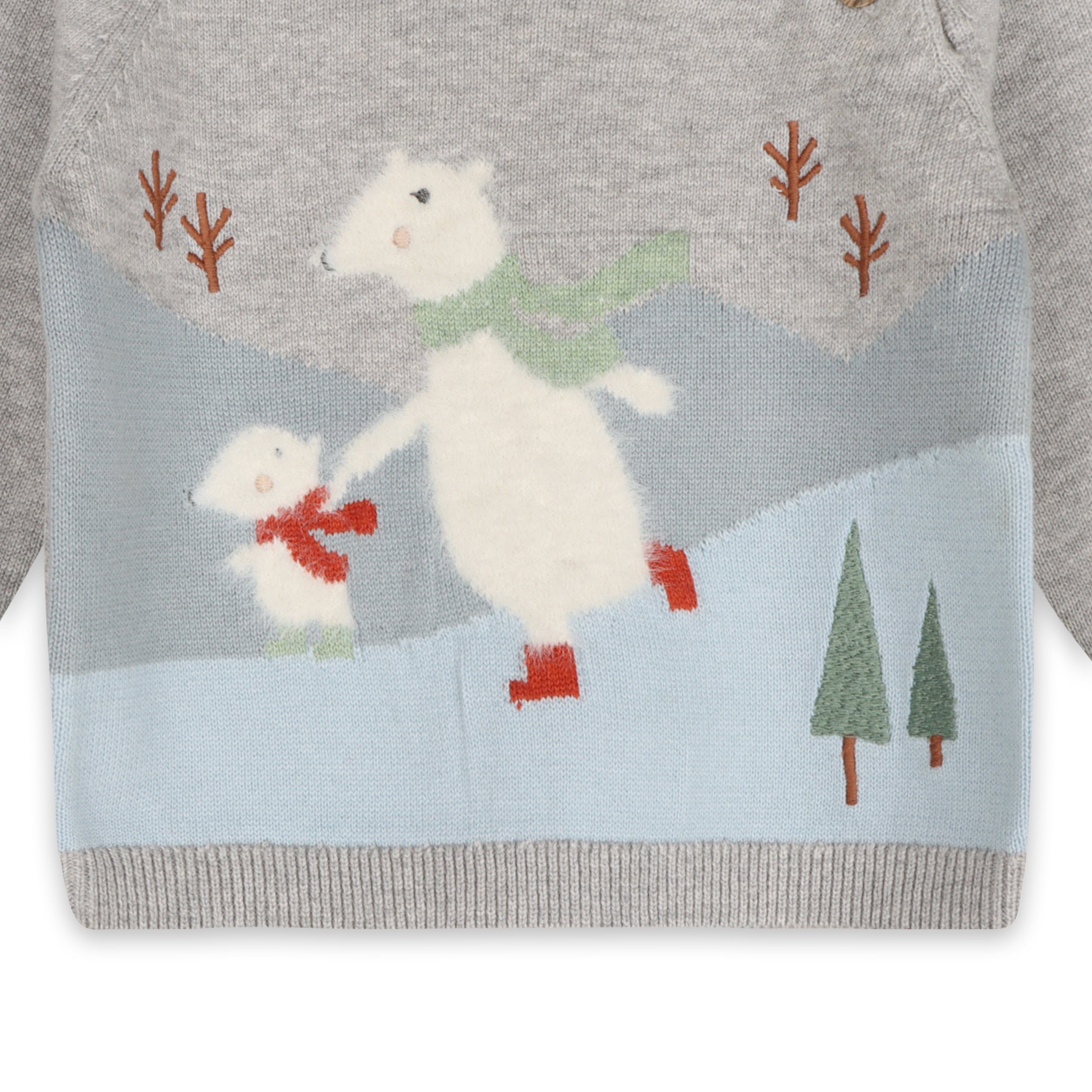 Skating Polar Bear Jacquard Knit Baby Raglan Pullover (Organic Cotton)
