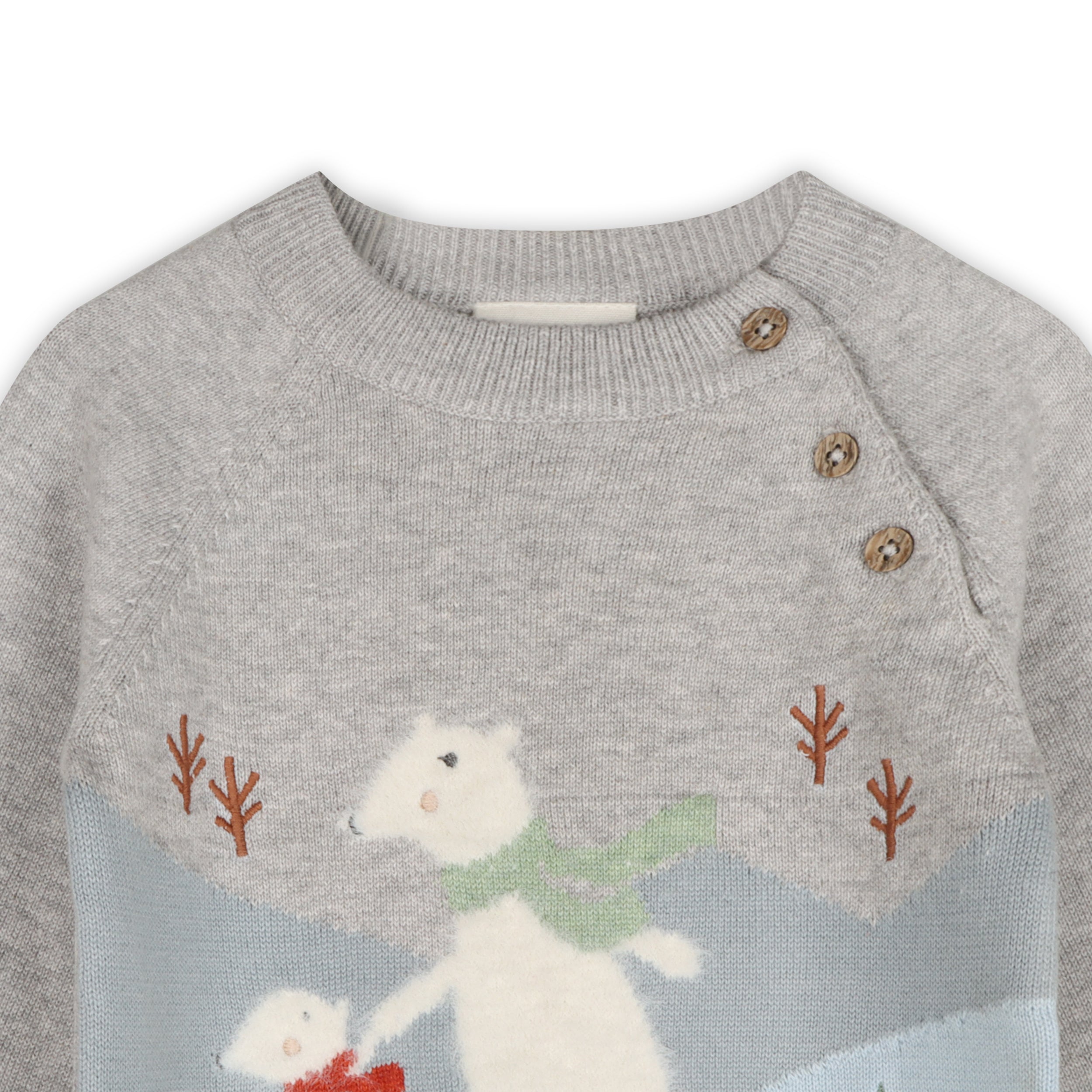 Skating Polar Bear Jacquard Knit Baby Raglan Pullover (Organic Cotton)