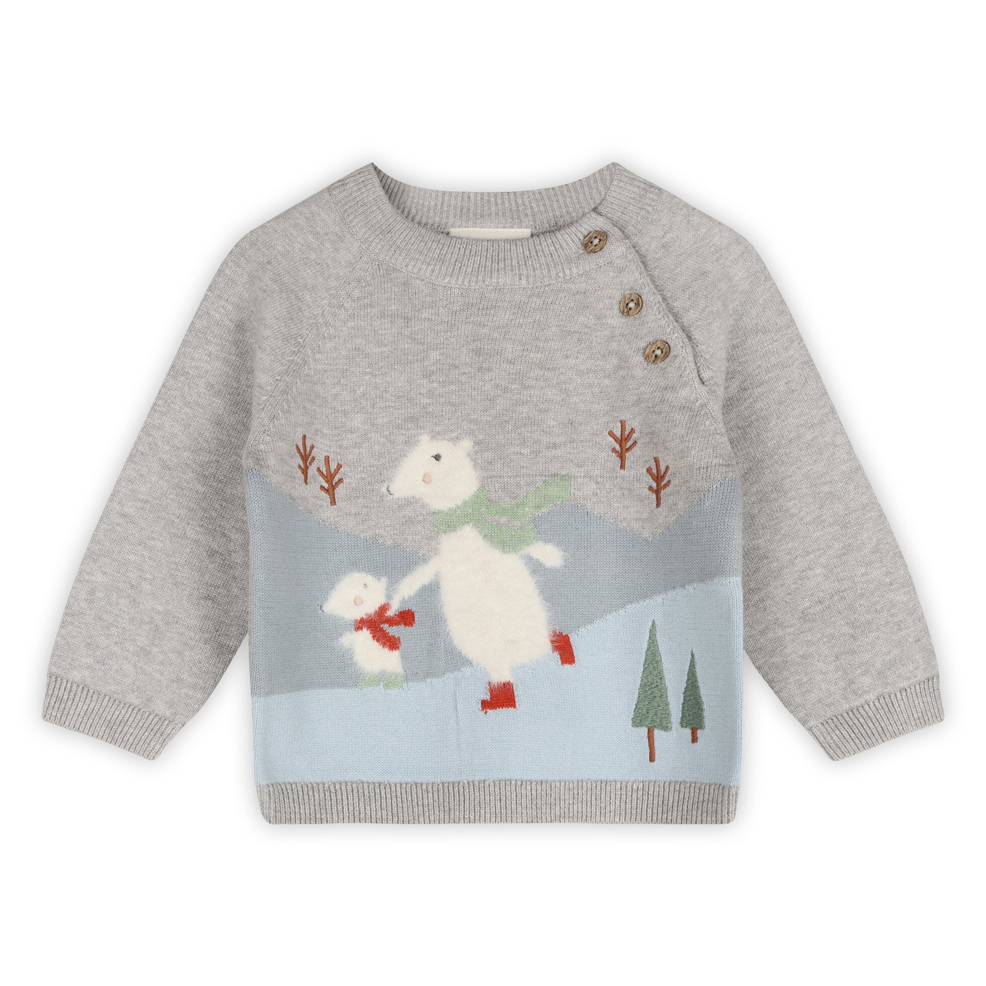 Skating Polar Bear Jacquard Knit Baby Raglan Pullover (Organic Cotton)