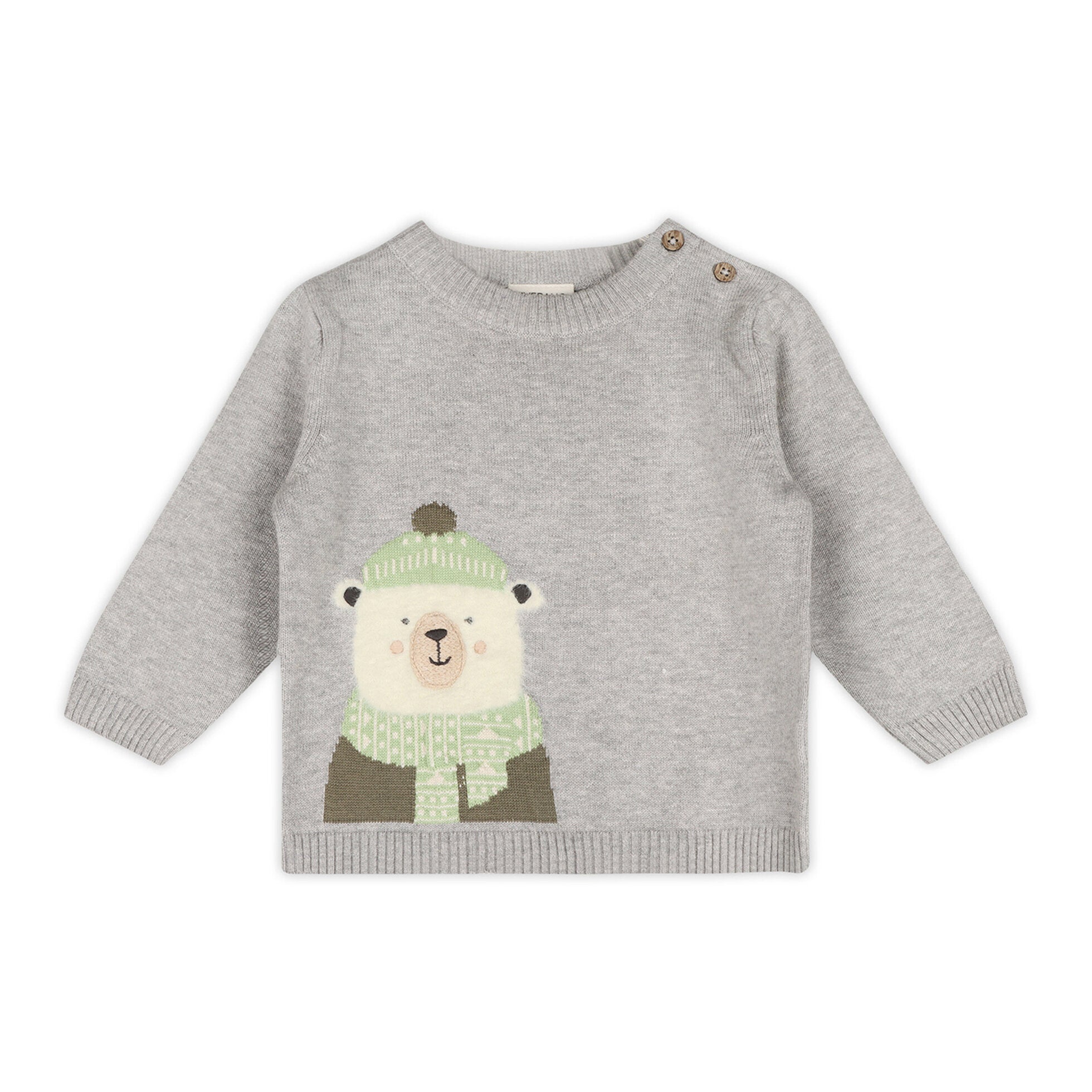 Happy Polar Bear Jacquard Knit Baby Sweater Pullover (Organic Cotton)