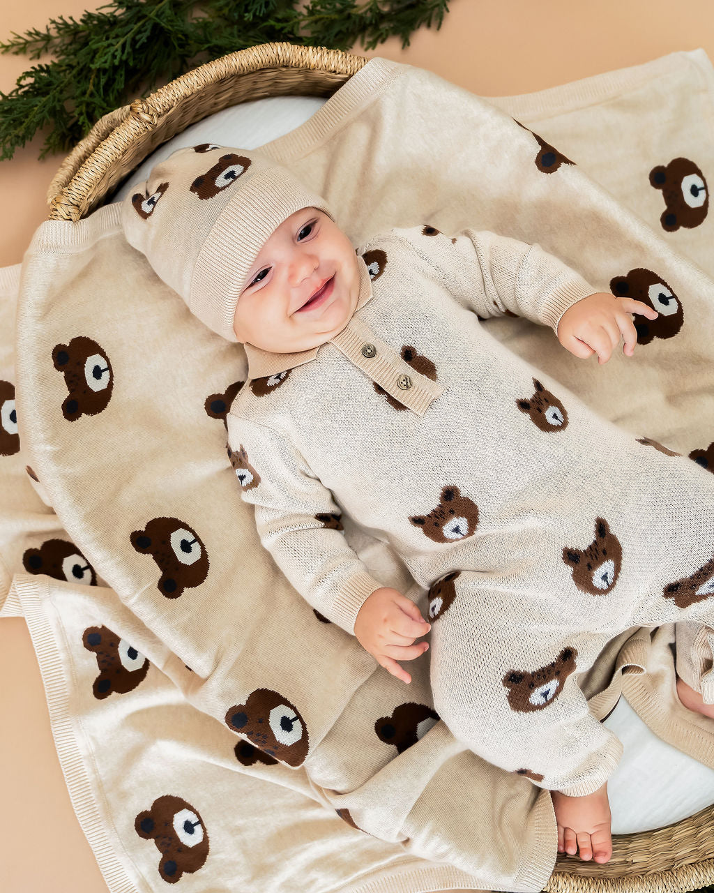 Brown Bear Jacquard Sweater Knit Baby Jumpsuit (Organic Cotton)