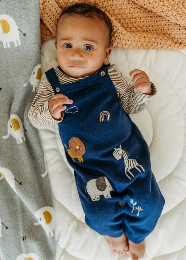 Elephant Zebra Applique Knit Baby Overall Set (Organic Cotton)
