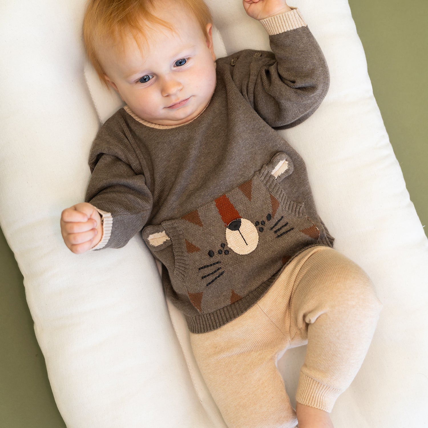Tiger Kangaroo Pocket Baby Knit Pullover & Pant Set (Organic Cotton)
