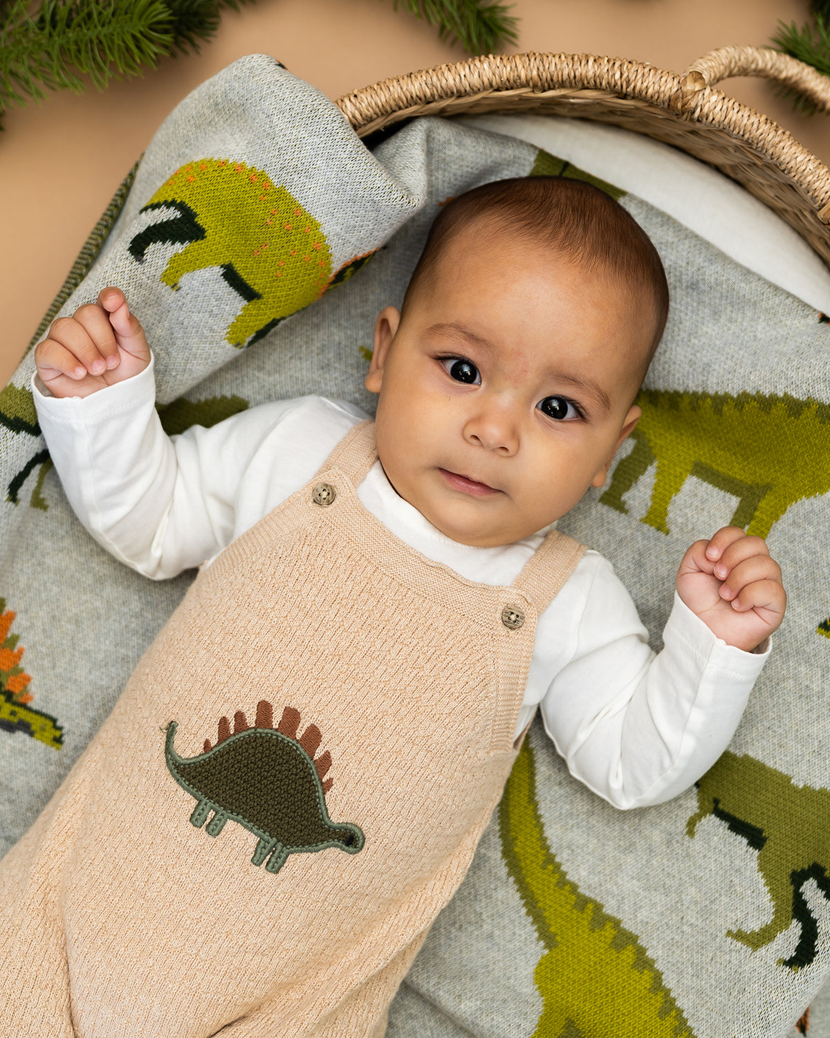 Dino Applique Baby Knit Overall Set (Organic Cotton)