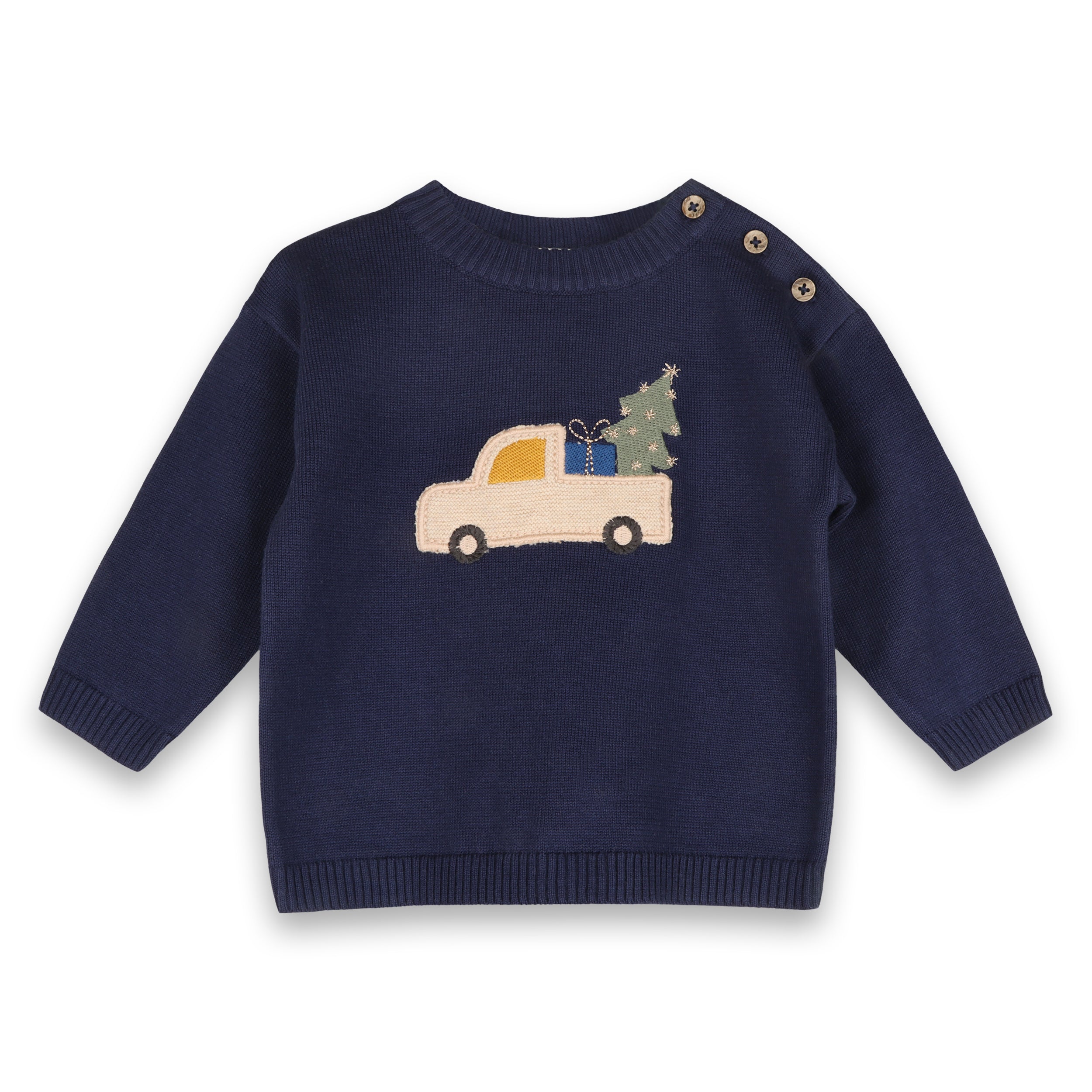 Jolly Truck Applique Sweater Knit Baby Pullover & Pant Set (Organic Cotton)