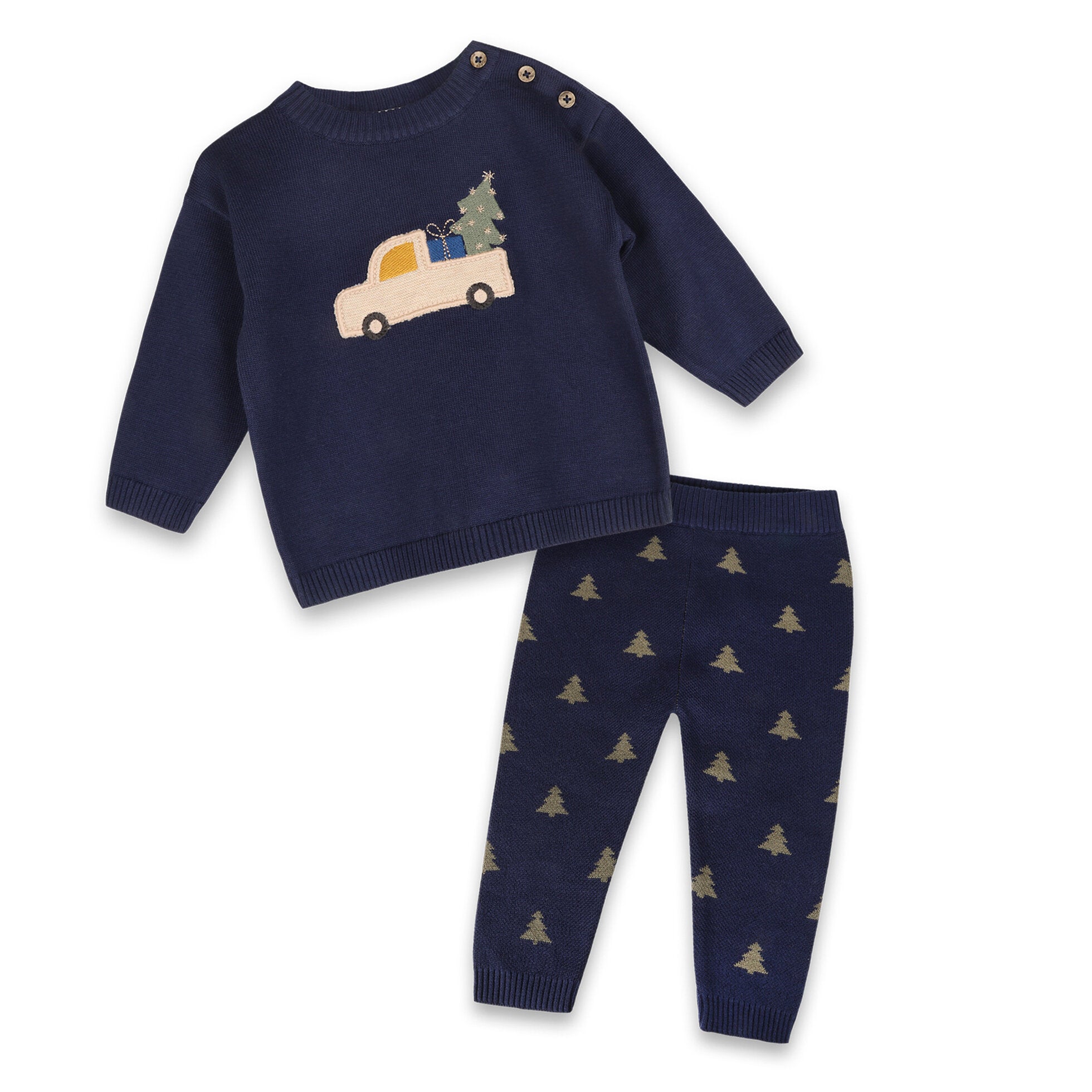 Jolly Truck Applique Sweater Knit Baby Pullover & Pant Set (Organic Cotton)