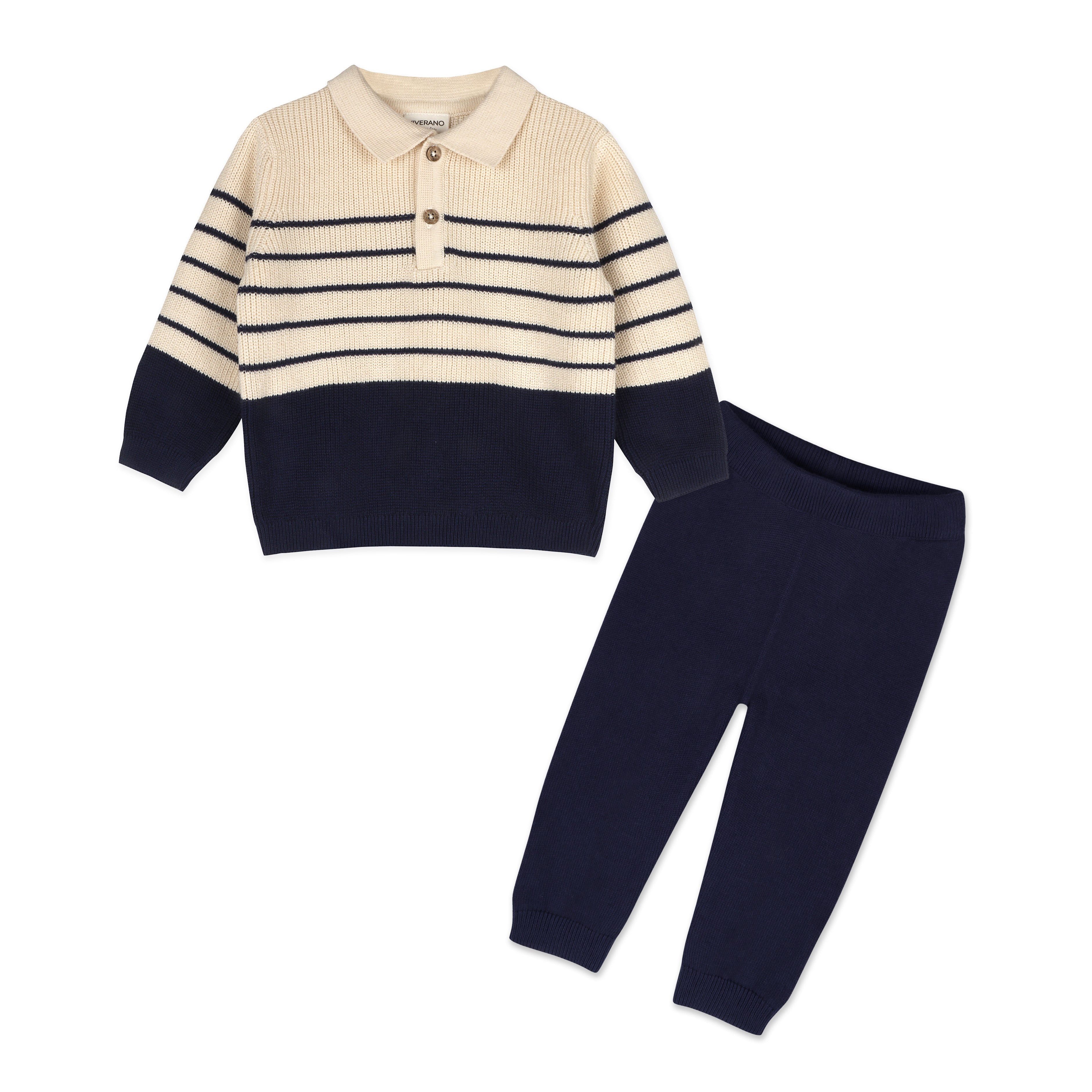 Classic Stripe Polo Sweater Knit Baby Pullover & Pant Set (Organic Cotton)